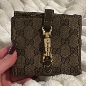 Gucci Brown GG Canvas Wallet with Gold Clasp